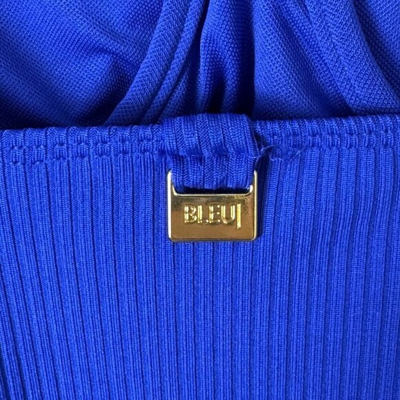Bleu Rob Beattie Blue Ribbed Walk The Line Square Neck One-Piece Swimsuit Sz 4 - Picture 6 of 10
